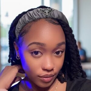 Elegant silk Silver GRAY Headband with black n silver metal logo plate  NEW